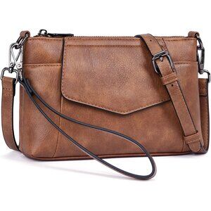 Women Brown Small Crossbody Wristlets Handbag with Card Slots For Travel
